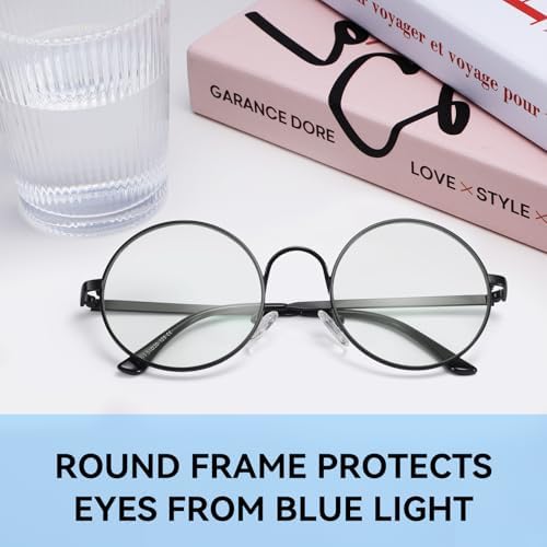 Dollger Retro Round Glasses Blue Light Glasses Clear Lens Non-Prescription for Men Women Metal Frame