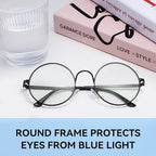 Dollger Retro Round Glasses Blue Light Glasses Clear Lens Non-Prescription for Men Women Metal Frame