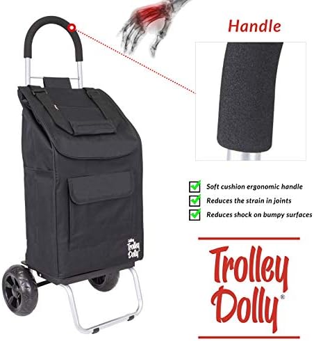 dbest products Trolley Dolly Black Foldable Shopping cart for Groceries with Wheels and Removable Bag and Rolling Personal Handtruck Standard
