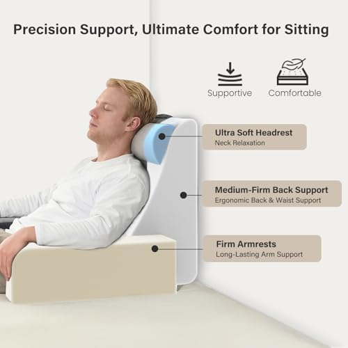 Vekkia 25" Extra-Large Reading Pillow for Tall Adults – 60° Ergonomic Wedge Back Pillow with Built-in Armrests, Adjustable Headrest & Large Pockets – Ideal for Sitting in Bed, Reading, TV, and Gaming