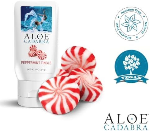Aloe Cadabra Flavored Personal Lubricant and Vaginal Moisturizer, Organic Edible Aloe Lube for Men, Women and Couples, Non-Staining, pH Balanced, Toy Compatible (Peppermint, 2.5 Ounces, 1 Pack)