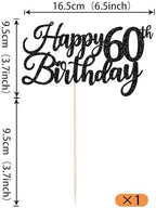 Rsstarxi 1 Pack Happy 60th Birthday Cake Topper Black Glitter Cheers to 60 Years Hello 60 Fabulous Cake Pick for It's My 60 Birthday Theme Celebrate Party Cake Decorations Supplies