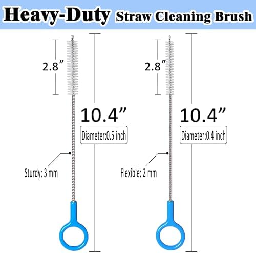 Heavy-Duty Straw Cleaner Brush, 2 Pcs Flexible Straw Brush Set,Reusable Straws Cleaning Brush with Stainless Steel and Nylon Bristles for Baby Bottles,Stanley Cup.