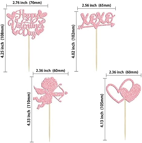 24Pcs Happy Valentine's Day Cupcake Toppers Pink Glitter XOXO Cupid Sweet Love Cupcake Food Picks Valentine's Day Theme Wedding Bridal Shower Birthday Party Cake Decorations Supplies