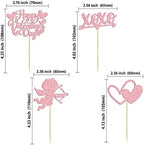 24Pcs Happy Valentine's Day Cupcake Toppers Pink Glitter XOXO Cupid Sweet Love Cupcake Food Picks Valentine's Day Theme Wedding Bridal Shower Birthday Party Cake Decorations Supplies