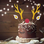 10 Sets Christmas Cake Toppers Reindeer Antlers Cupcake Toppers Set,Glitter Deer Antler Picks with Ears Nose Eyelashes, Paper Reindeer Cake Decor Gifts for Christmas Party Birthday Baby Shower