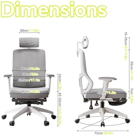 Ergonomic Desk Chair with Retractable Footrest Swivel Chair, 6-Way Adjustable Armrest, Adjustable Headrest, 155° Back Tilt Home Work Gaming Drafting Vanity Use
