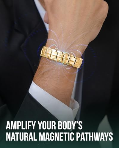 MagnetRX® Magnetic Bracelets for Men - EllipseMAX 5X Strength 5,000 Gauss Magnets - Designed in USA & Patent Pending - Premium Titanium Mens Magnetic Bracelet & Adjustable Length (Gold)