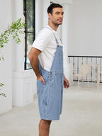 Men's Denim Overalls Cargo Jean Shorts Jumpsuit Loose Fit Work Bib Coveralls with Zipper