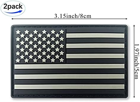QQSD Black US American Flag Patch USA Tactical Military Patch - PVC Hook and Loop Fastener Patch, 2 Pack
