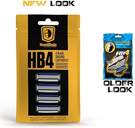 HeadBlade Men's HB4 Refill Shaving Razor Blades - 4 Stainless Steel Blades for No Tugging or Pulling, Shave Less, Works for Face, Body, and Scalp (12 Blades) 3 Pack