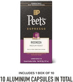 Peet's Coffee, Medium Roast Espresso Capsules, Compatible with Nespresso Original Machine, 100% Arabica Coffee - Ricchezza Intensity 8, 10 Count (1 Box of 10 Espresso Capsules)