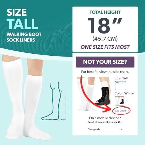 BraceAbility Walking Boot Sock Liners – (1 Pair) Replacement Medical Tube Socks for Under Orthopedic, Air CAM Walkers, Fracture Boots, and Surgical Foot Cast Shoes for Men or Women (Tall White)
