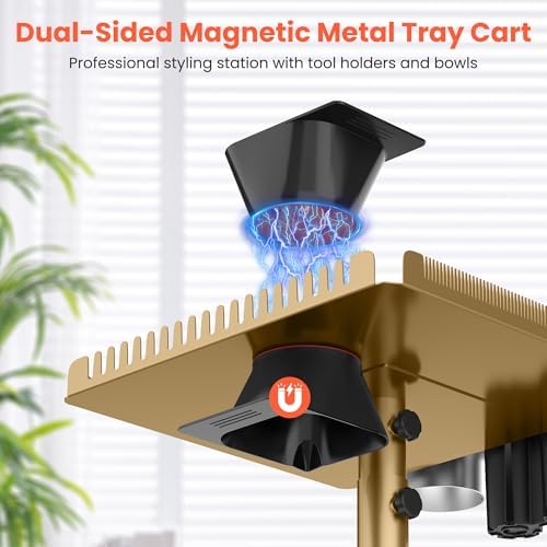 TASALON Gold Salon Tray on Wheels – Salon Rolling Tray Set with Magnetic Hair Dye Bowl, Heat-Resistant Tool Rack, Hair Extension Holder for Styling, Rolling Tool Cart & Hair Salon Station Organizer