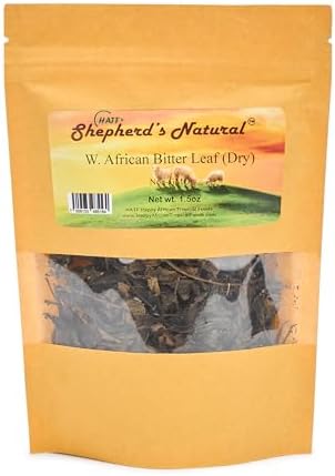HATF’S SHEPHERD’S NATURAL Bitter Leaf (Dry) – Bold Bitter Flavor for African Soups, Stews, and Teas – Non-GMO, Sand-Free, All-Natural, Cleaned and Dried for Purity and Convenience – 1.5 oz (42.5 g) Pack