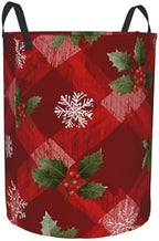 1pc Collapsible Laundry Hamper, Christmas Plaid Holly, 38l Versatile Organizer Basket With Handles, 13.8×16.5inch Storage Bin For Elegant Home Decor, Dorm, Laundry Room, Bathroom, Gifts