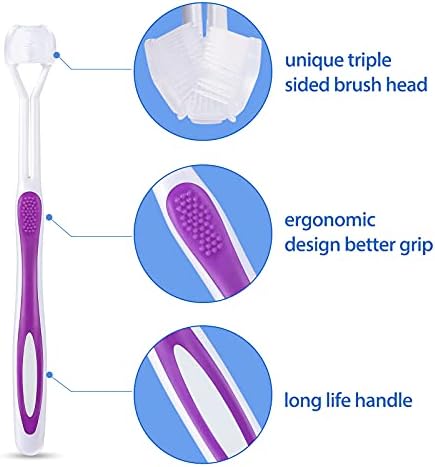 Boao 2 Pieces Autism Toothbrush Three Bristle Travel Toothbrush for Complete Teeth, Great Angle Bristles Clean Each Tooth, Soft and Gentle(Pink, Purple)