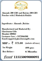Jaiccha Ghasitaram Rakhi Gifts for Brothers Rakhi Dryfruits - Almonds 200 GMS and Raisins 200 GMS Pouches with 2 Rudraksh Rakhis