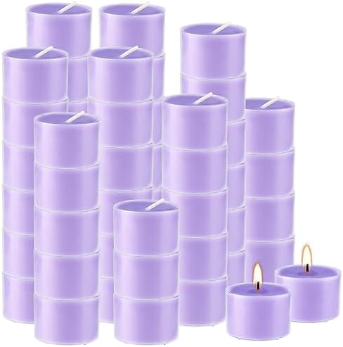 50 Pack Bulk Lavender Scented Tealight Candles in Clear Cup, Purple Wax Votive Candle for Birthdays Weddings Churches Anniversaries & More（8 Hour）