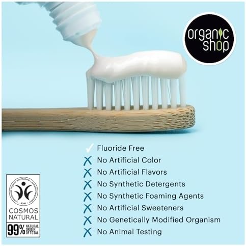 Organic Shop Mint & Charcoal Whitening Toothpaste, Natural Ingredients, Fluoride-Free, Tooth Sensitivity, Vegan & Cosmos Natural Certified. Pack of 2