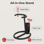 Razor Holder Stand for Shaving Brush and Double Edge Razor, Black Metal Countertop Organizer with Brush Ring and Razor Cup, Drip-Dry Storage, 1 Pack