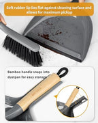 MR.SIGA Dustpan and Brush Set, Portable Cleaning Brush and Dustpan Combo with Bamboo Handle, Gray, 1 Set