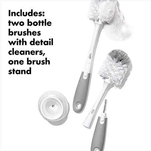 OXO Tot Bottle Brush with Nipple Cleaner and Stand – Gray, 2-Pack