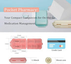 Pill Organizer with Medicine Labels 161 Labels Travel Daily Pill Container Mini Medication Organizer Storage Pill Organizer Travel Essentials Pill Case 7 Day (Pink, 1 Pack)