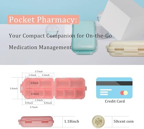 Pill Organizer with Medicine Labels 161 Labels Travel Daily Pill Container Mini Medication Organizer Storage Pill Organizer Travel Essentials Pill Case 7 Day (Pink, 1 Pack)