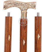 Humaira Nautical Handcrafted Wooden Walking Stick with Ornate Solid Brass Handle - Timeless Vintage-Inspired Cane for Men and Women
