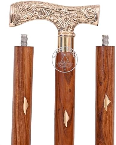Humaira Nautical Handcrafted Wooden Walking Stick with Ornate Solid Brass Handle - Timeless Vintage-Inspired Cane for Men and Women