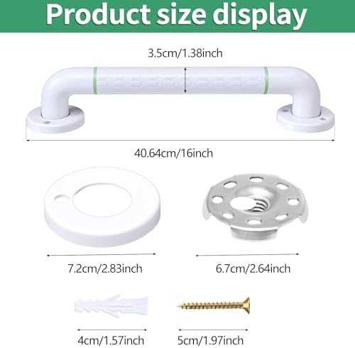 16 Inch Grab Bars for Shower and Bathtubs, 2 Pack Luminous Anti Slip Shower Grab Bars for Seniors Handle Elderly Bed, Toilet, Wall(White)