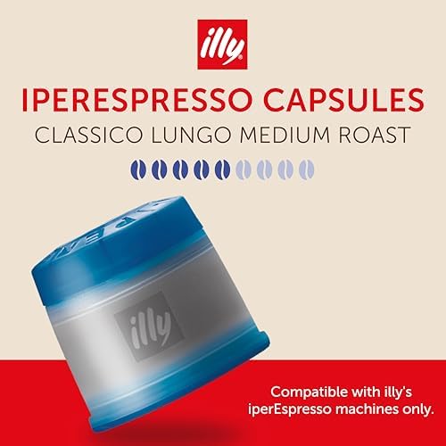 illy Coffee IperEspresso Capsules, Classico Lungo Medium Roast Coffee Pods, 100% Arabica, Premium Italian Blend, 18 Count, 6 Pack