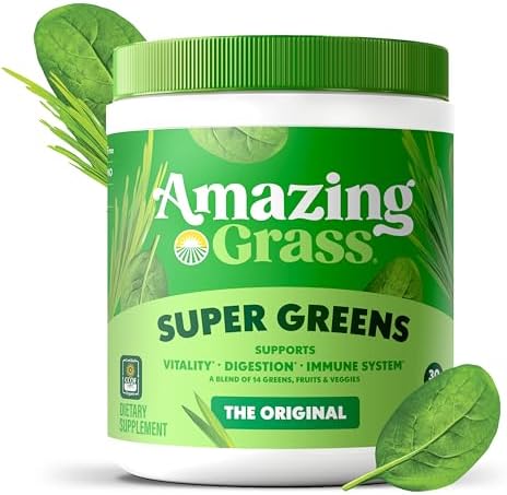 Amazing Grass Greens Blend Superfood: Greens Powder Mix for Energy, with Organic Spirulina, Chlorella, Beet Root Powder, Digestive Enzymes & Probiotics, Original, 30 Servings (Packaging May Vary)