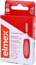 elmex Interdental Brush Red (Size 2, 0.50 mm), 1 x 8 Interdental Brushes for Cleaning Small Interdental Spaces