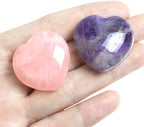 4Pcs Healing Crystals and Heart Stones, Amethyst Rose Quartz Opal Agate Crystal Set Bulk, Polished Love Worry Stones Palm Pocket Stone Reiki Meditation 1.2" Pink Heart Anxiety Relief Gifts for Women