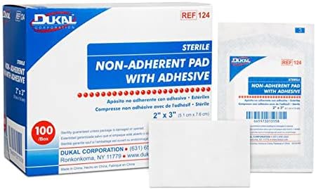 Dukal DUK 124 Non-Adherent Dressing Pad with Adhesive, Sterile, 2" x 3" (Pack of 100)