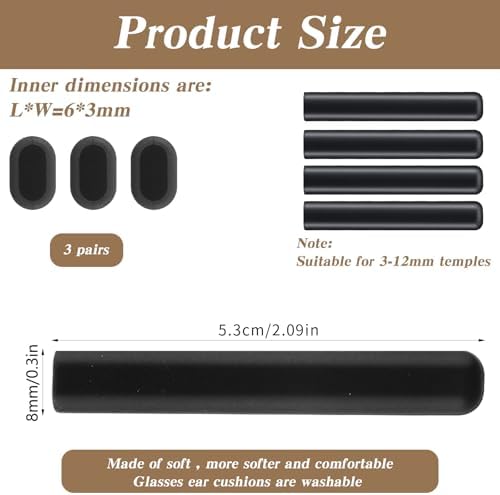 3 Pairs Silicone Glasses Ear Cushion, Lightweight Ear Cushions for Glasses, Non-Slip Eyeglass Temple Sleeves for Women and Men, Sunglasses Accessories(Black)