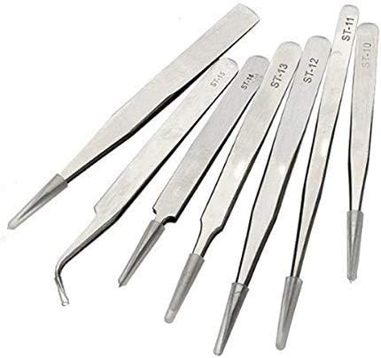 Utoolmart ST-13 Stainless Steel Tweezers Micro-magnetic Straight and Curved Pointed Tip Tweezers Maintenance Tool For False Eyelash Forceps Watchmaker Repair Tool with Card Bag 3pcs