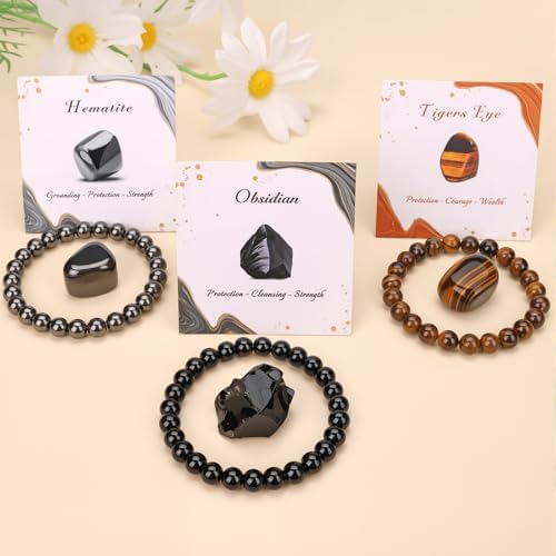 3PCS Healing Crystal Bracelets for Women Men 8mm Natural Stone Beaded Stretch Bracelet Handmade Gemstone Reiki Spiritual Jewelry Gifts