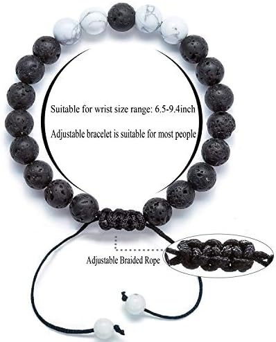 Hamoery Men Women 8mm Lava Rock Aromatherapy Anxiety Essential Oil Diffuser Bracelet Braided Rope Natural Stone Yoga Gifts Beads Bracelet Bangle-21017