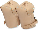Zeluga Non-slip Kneepads with Adjustable Straps, Safety Leather Knee Pads with Dense Padding Protection, Double Thick Lining (Tan)