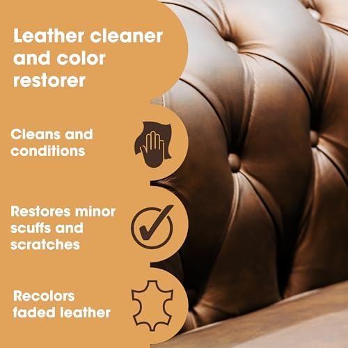 Furniture Clinic Leather Easy Restoration Kit | with Leather Recoloring Balm, Cleaner, Sponge, and Cloth | Leather Repair Kit for Scratched and Faded Furniture (Dark Brown)