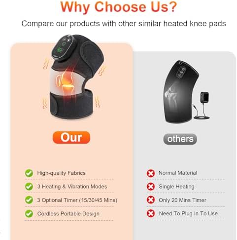 Cordless Heated Knee Massager, FSA Eligible 3-in-1 Wearable Wrap for Knee, Elbow and Shoulder, Rechargeable Heat and Vibration Massager, 6 Heat Levels, 3 Massage Modes