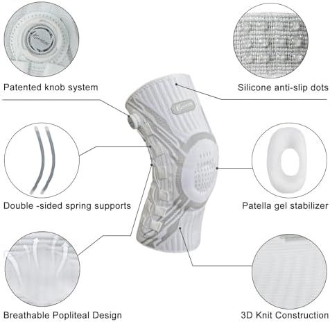 Kuangmi Knee Brace for Pain Relief & Support - Adjustable Compression Knob for Arthritis, Meniscus Tear, ACL - Stabilizes Joints for Men & Women During Sports, Running, Workout, W-L-M