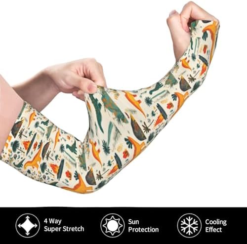 Cooling Arm Sleeves for Men Women Uv Protection - Fashion Cute Cartoon Dinosaur Print Breathable Gardening Compression Tattoo Sleeves to Cover Arms for Women Men with Thumb Hole