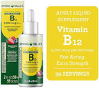 Liquid Vitamin B12, 5000mcg, Spring Valley Vitamin b12, Metabolism Supplement, Berry Flavor, 2 fl oz - Set by Basket Goods