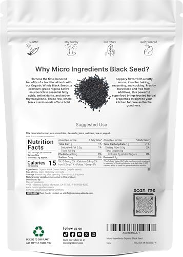 Organic Black Cumin Seed (Nigella Sativa), 2lbs | Premium Grade Whole Black Seed from Egypt | Great for Baking, Seasoning, and Cooking | Additive Free, Non-GMO, Bulk Supply