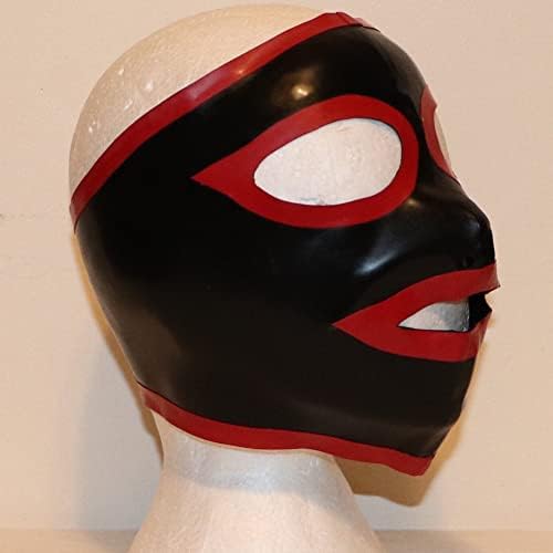 EXLATEX Latex Hood Mask for Women Rubber Pull on Black latex mask hood with Red Trim 0.6mm Latex Mask