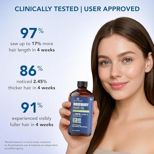 Botanic Hearth 100% Pure Rosemary Oil For Hair Growth Infused With Biotin | Hair Strenghtening Treatment | Nourishing & Volumizing | With Jojoba Oil & Castor Oil | Non GMO Verified | 2 fl oz, Blue
